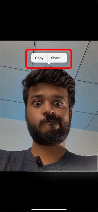 copy and share options in image on ios 16