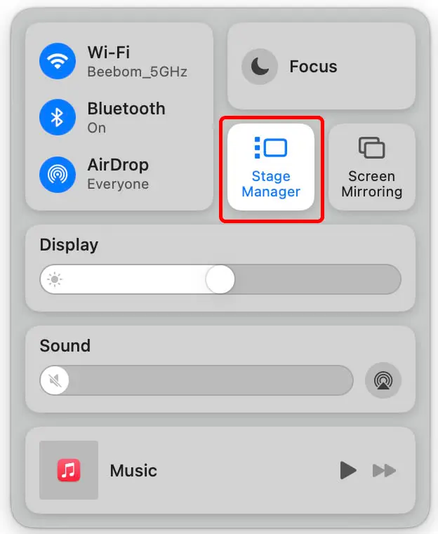 stage manager icon in control center