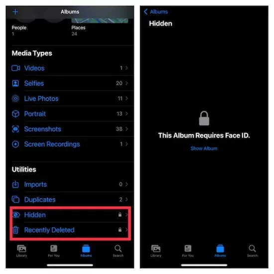 hide the hidden album on iPhone and iPad
