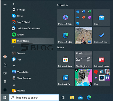 How to run STICKY NOTES from the START menu